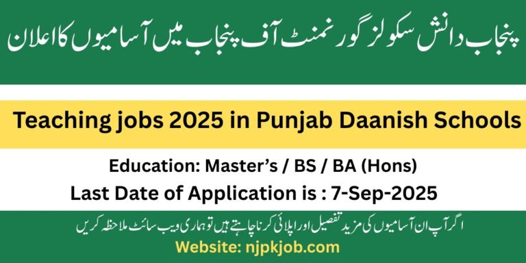 Teaching jobs 2025 in Punjab Daanish Schools